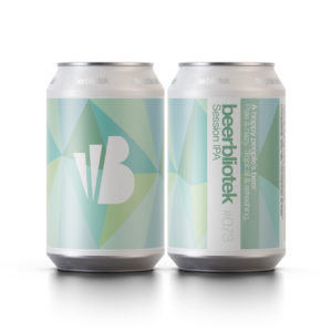 Two cans of Session IPA, the Hoppy people's beer brewed by Swedish Craft Brewery Beerbliotek in Gothenburg.