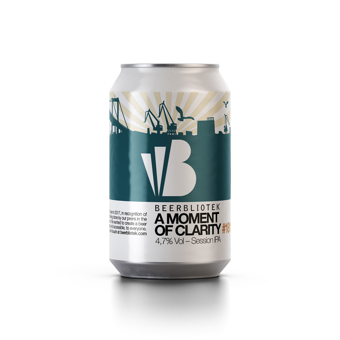 A can packshot of A Moment of Clarity, the Session IPA brewed by Beerbliotek Craft Brewery in Sweden.