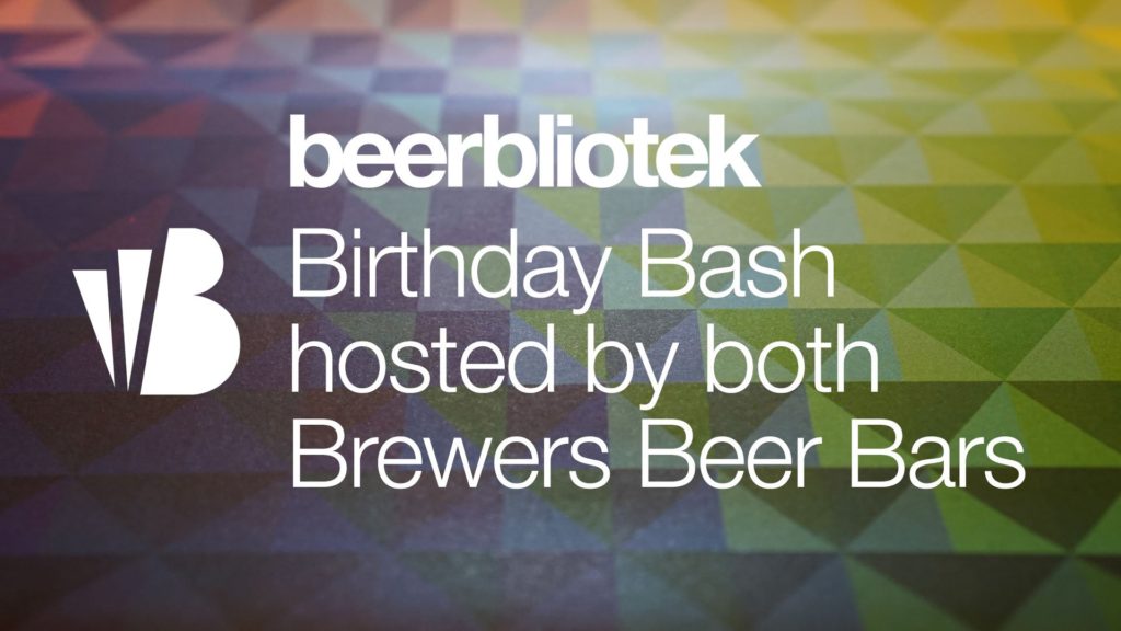 Event banner for Beerbliotek Birthday Bash at both Brewers Beer Bars