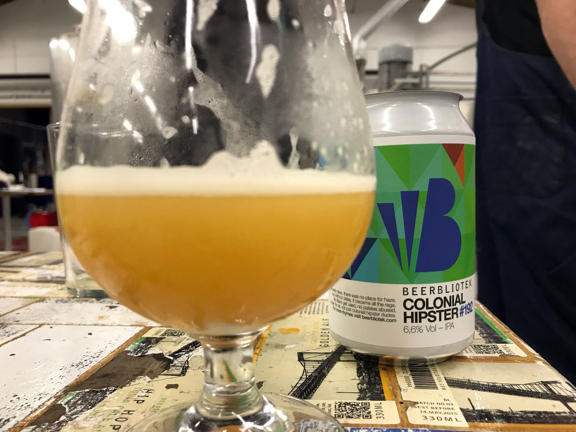Tasting a freshly canned New England IPA called Colonial Hipster.