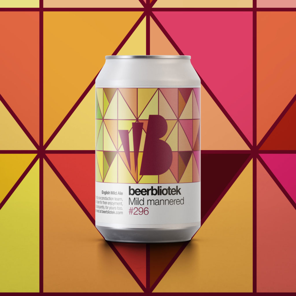 A can packshot of Mild mannered, an English Mild Ale brewed in Gothenburg, by Swedish Craft Brewery Beerbliotek.