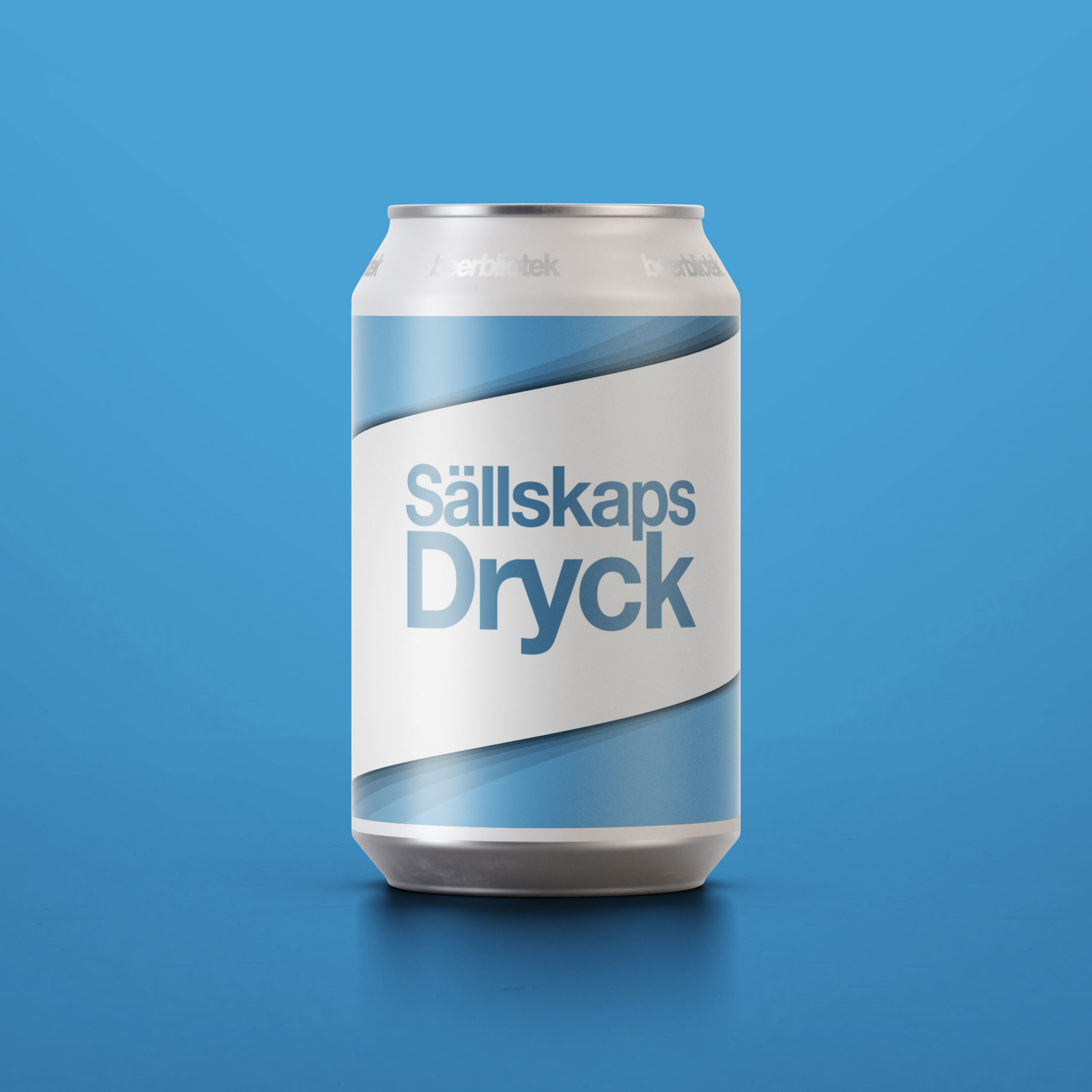 A marketing can packshot of Sällskapsdryck- an American Pale Ale, brewed in Gothenburg, by Swedish Craft Brewery Beerbliotek.