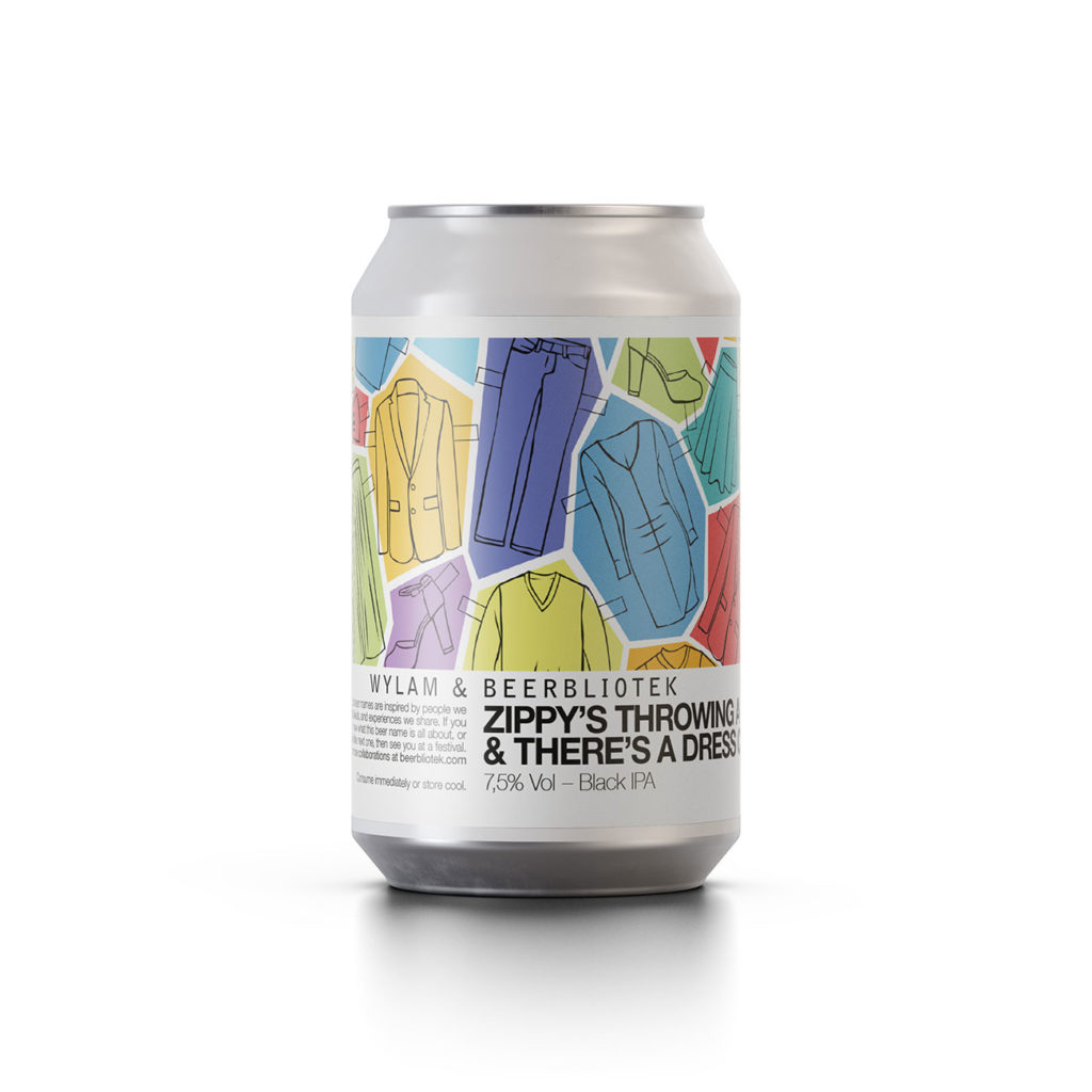A can packshot of Zippy's throwing a party and there's a dress code, the Black IPA collaboration between Swedish brewery Beerbliotek and English brewery Wylam.
