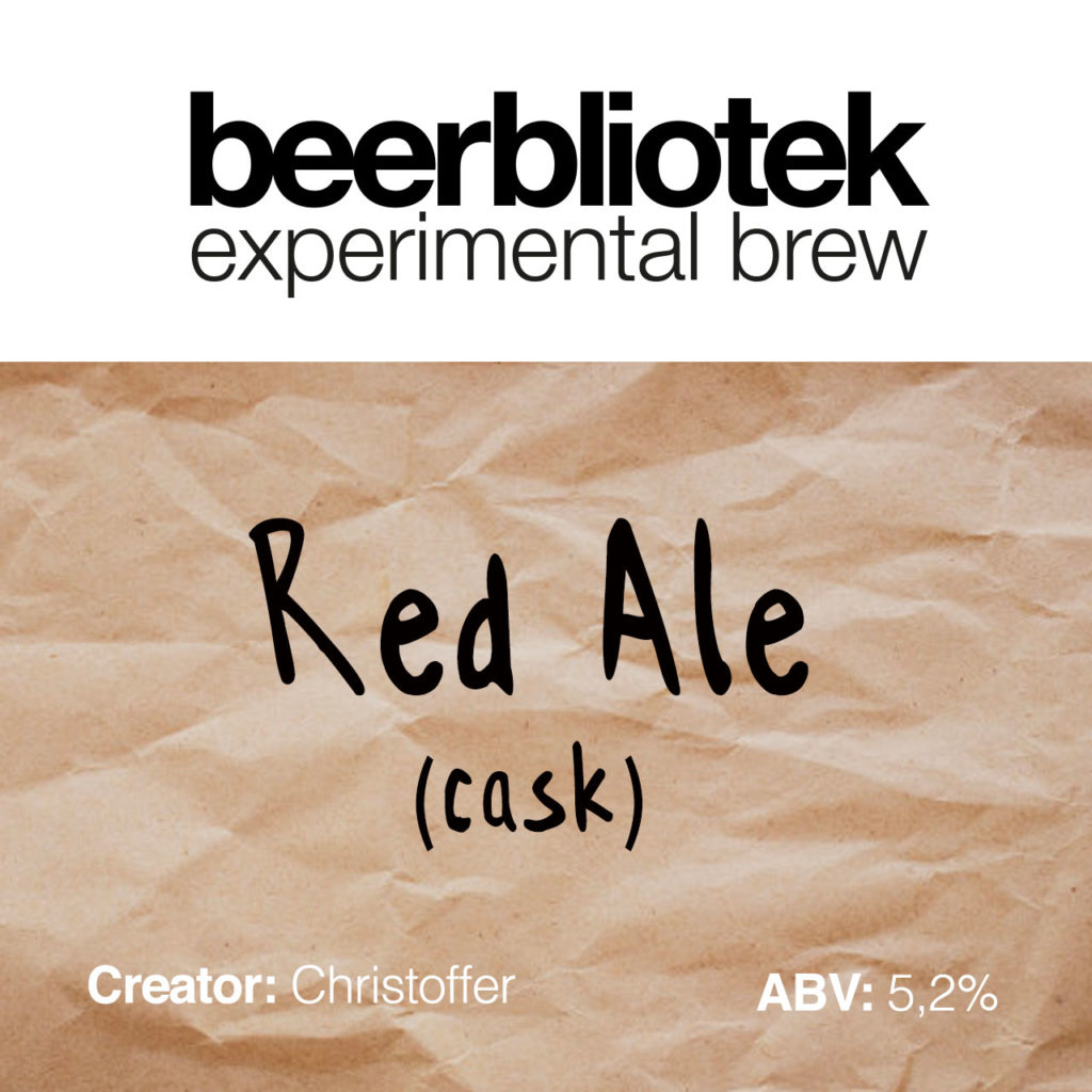 This is a cask Red Ale, created by one of our brewery interns, Christoffer. A one-time, limited experimental brew by Beerbliotek, a Swedish Craft Brewery Gothenburg, Sweden.