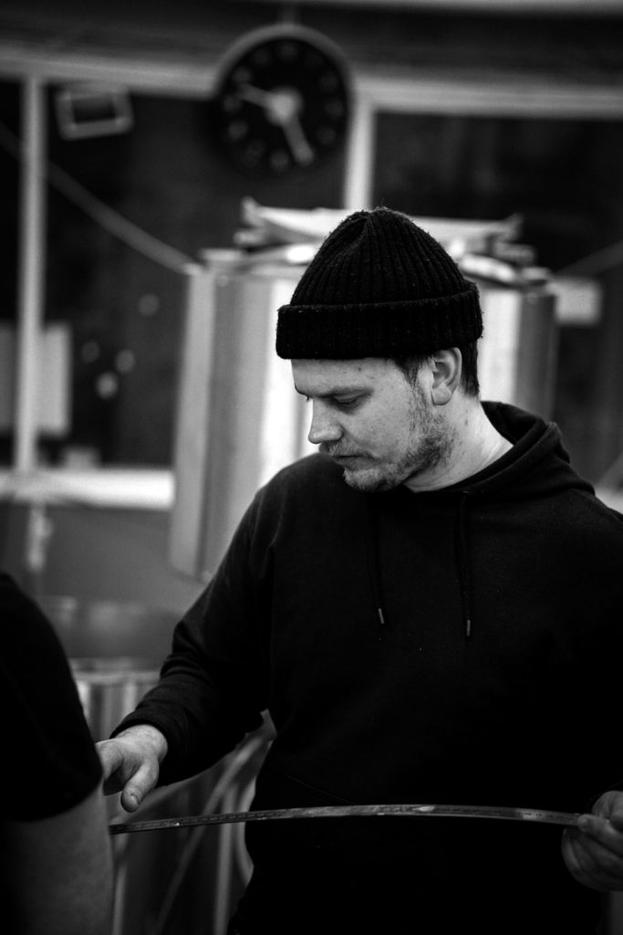 Christoffer brewing his Red Ale. A one-time, limited experimental brew by Beerbliotek, a Swedish Craft Brewery Gothenburg, Sweden.