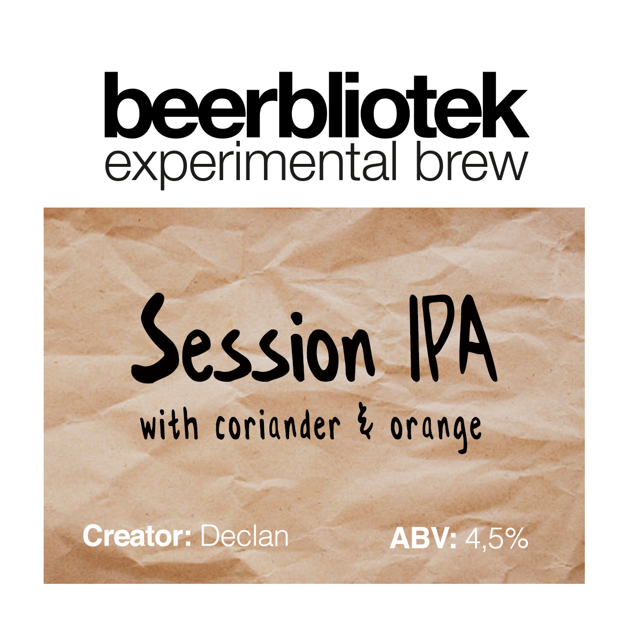 Declan Povey, Beerbliotek's latest intern, brewed a Session IPA, as part of a one-time, limited experimental brew by Beerbliotek, a Swedish Craft Brewery Gothenburg, Sweden.