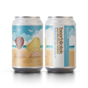 Two cans of Before the tide comnes in, a Double IPA brewed by Swddish Craft brewery Beerbliotek in collaboration with Birrificio 50 & 50 from Italy.