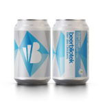 Two can packshots of Bier des Oktobers, the Oktoberfest Amber Lager, brewed by Swedish Craft Brewery Beerbliotek.